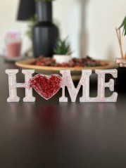 Dekorace Home, bílá s červenými glitry